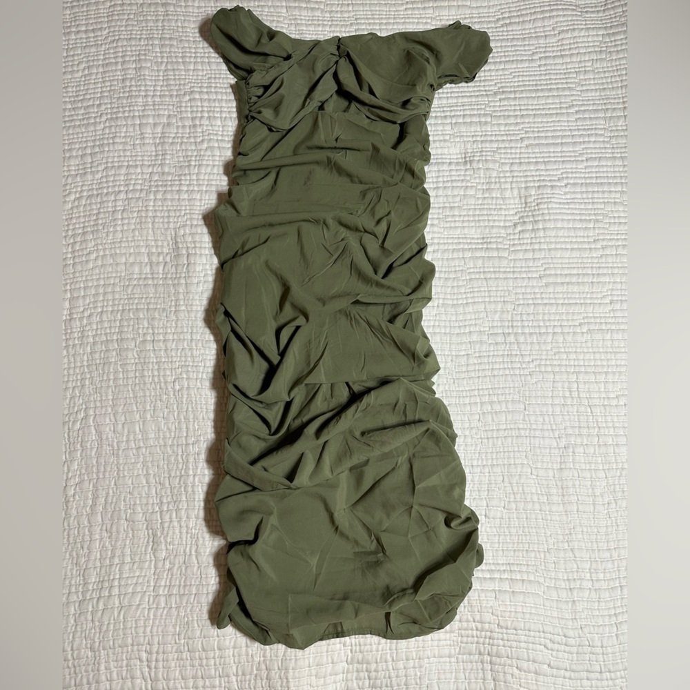 Maternity Green Bardot Ruched Midi Dress
